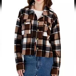 Just Polly Plaid Chest-Pocket Shacket